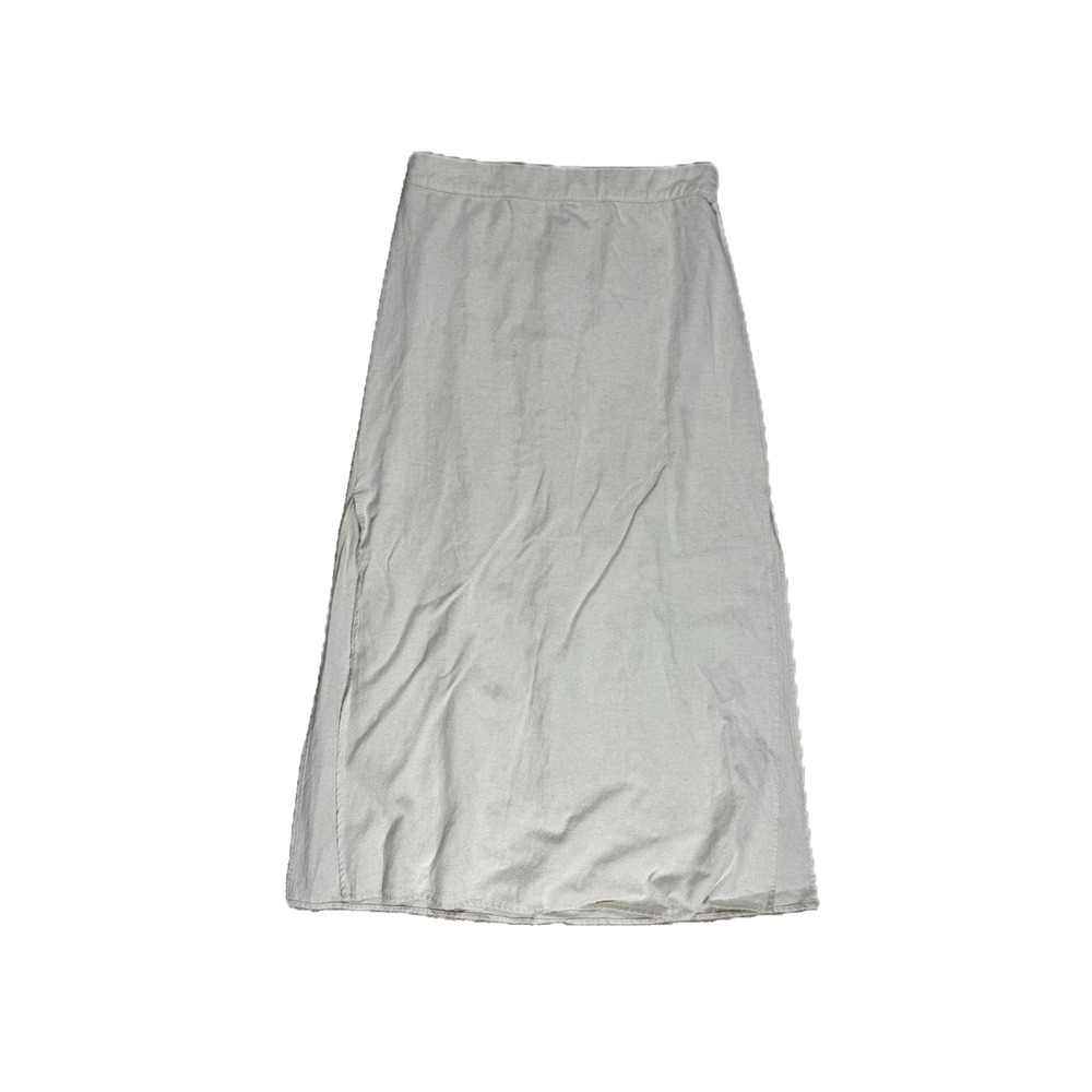 Rhythm Womens Linen Blend Maxi Skirt Sz 6 Small Beige Double Slits Stretch Long